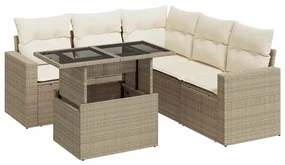 Set divano da giardino 6 pz con cuscini beige in polyrattan