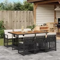 Set da Pranzo da Giardino 7 pz Nero con Cuscini in Polyrattan 3210735