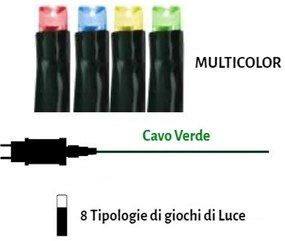 Catenaria Natalizia LED 8 GIOCHI DI LUCE 8m Cavo VERDE IP44 MULTICOLOR Colore Multicolor