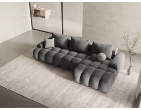 Divano angolare grigio allungabile/con contenitore (con penisola a destra/con chaise lounge) con rivestimento in velluto Linz – Cosmopolitan Design