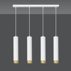 Lampadario 4 Luci Brunilde In Acciaio Bianco E Tubolari In Bianco E Oro