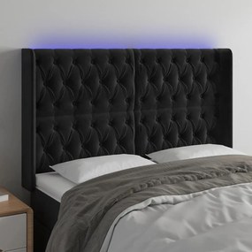 Testiera a led nera 163x16x118/128 cm in velluto