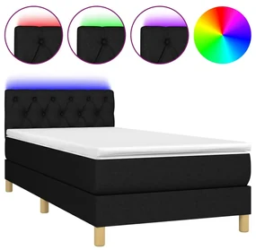 Letto a molle con materasso e led nero 80x200 cm in tessuto