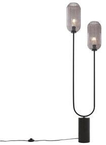 Lampada da terra Art Déco nera con vetro fumé 2 luci - Rid