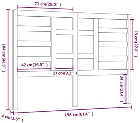 Testiera per Letto Nera 156x4x104 cm in Legno Massello di Pino