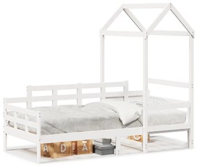 Dormeuse Con Tetto 90x190 Cm Bianco İn Legno Massello Di Pino /