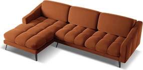 Divano angolare arancione (con penisola a sinistra) con rivestimento in velluto Nalu – Makamii