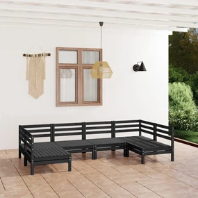 Set salotto da giardino 6 pz nero in legno massello di pino