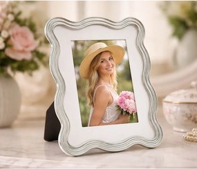 Cornice azzurra/argentata in metallo/in vetro verticale con sostegno 17,5x22,5 cm Elizabeth – Mauro Ferretti