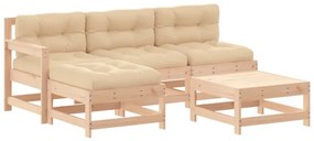 Set divani da giardino 5 pz con cuscini in legno massello