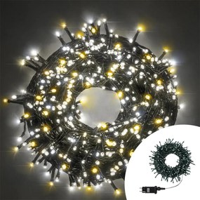 Catena di luci 14 metri da 480 Led Full Flash Bianco Freddo e Caldo intermittente con cavo verde e autospegnimento Wisdom