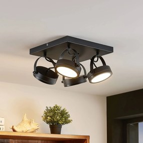 Faretto da soffitto Lindby Omila, a 4 luci, nero, ferro, 27 cm