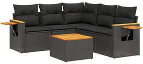 Set divano da giardino 6 pz con cuscini nero in polyrattan