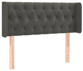 Testiera ad orecchio grigio scuro 103x16x78/88 cm in velluto