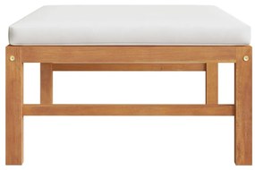 Poggiapiedi con cuscino crema in legno massello di teak