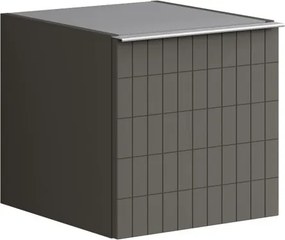 Base laterale Pixel con anta Grid laccato opaco grigio carbone e maniglia alluminio brillante L.40 H.40 P.45,5 cm.