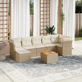 Set Divano da Giardino 8 pz con Cuscini Beige in Polyrattan