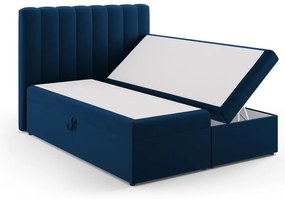Letto boxspring blu scuro con contenitore 160x200 cm Gina - Milo Casa