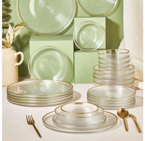 Set da tavola 24 pezzi in vetro trasparente con finiture oro