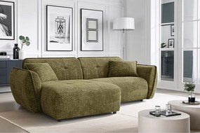 Divano angolare verde (con penisola a sinistra/con chaise lounge) con rivestimento in ciniglia Nelia – Ropez