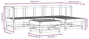 Set Salotto da Giardino 5 pz Nero in Legno Massello di Pino