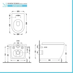 Wc sospeso salvaspazio Rimless in ceramica lucida serie Tokyo