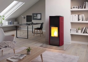 Palazzetti Giorgia 12 Pro 3 Ecofire Stufa A Pellet Ad Aria 12kw Con Top In Ghisa  E Rivestimento Stondato In Acciaio Rosso