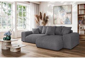 Divano angolare grigio allungabile/con contenitore (con composizione variabile) con rivestimento in velluto a coste Luma – Ropez