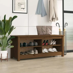 Scarpiera Ambrata 110x38x45,5 Cm İn Legno Massello Di Pino /