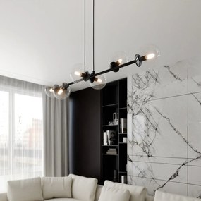 Lampadario a Sospensione in Acciaio e Vetro ROSSI 6 Nero 6xE14
