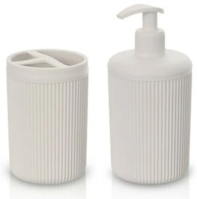 Set accessori bagno dispenser e portaspazzolini da appoggio beige in plastica Ring