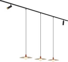Sistema di illuminazione a binario moderno nero con 2 faretti e 3 luci a sospensione arancioni monofase - Slimline Uzzy Panzi