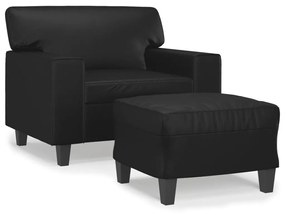 Poltrona con poggiapiedi nero 60 cm in similpelle