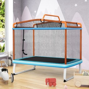 Costway Trampolino per bambini con rete di protezione altalena barra orizzontale, Trampolino da esterno 190x124x222cm 2 Colori