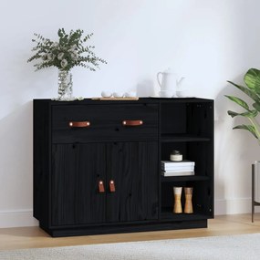 Credenza Nera 98,5x40x75 Cm İn Legno Massello Di Pino /