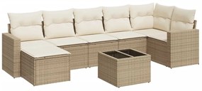 Set divano da giardino 8 pz con cuscini beige in polyrattan