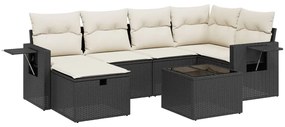 Set divani da giardino con cuscini 7pz nero polyrattan