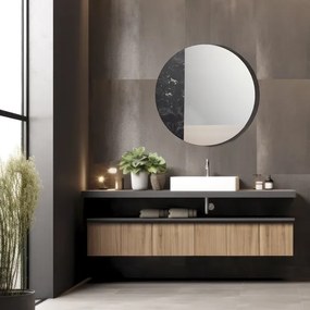 Specchio rotondo 80 cm marmo laminato nero e foglia argento - THOMAS