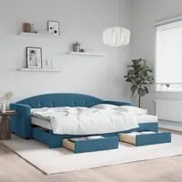 Divano Letto Estraibile con Cassetti Blu 90x200 cm in Velluto 3197372