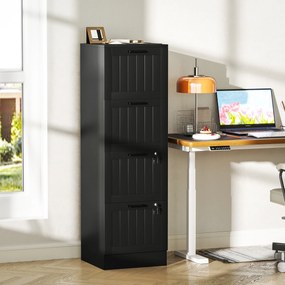 Cassettiera Portadocumenti a 4 Cassetti 40x40x131 cm 2 Serrature in Legno Nero...