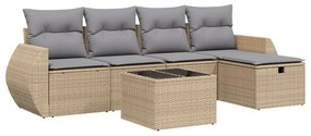 Set divano da giardino 6 pz con cuscini beige misto polyrattan