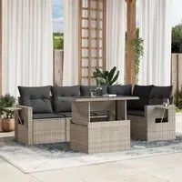 Set Divano da Giardino 6pz con Cuscini Grigio Chiaro Polyrattan 3267892