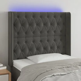 Testiera A Led Grigio Scuro 93x16x118/128 Cm İn Velluto /