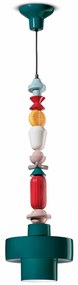 Sospensione Grande Tonda Vintage Decò Lariat Ceramica Verde Petrolio 1 Luce E27