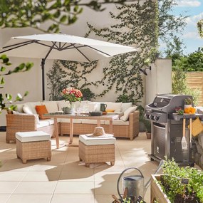 Salotto da giardino angolare per 7 persone beige Medena NATERIAL con cuscini in poliestere bianco