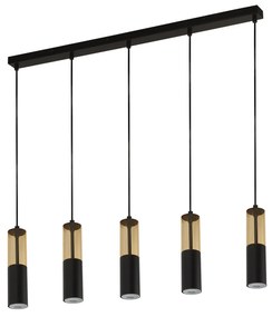 Lampadario Moderno Merrygold Acciaio Nero Ambra 5 Luci Gu10