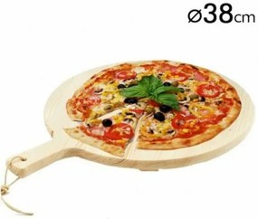 Trade Shop - Tagliere Per Pizza Rotondo 38 Cm In Legno Di Abete Con Manico Affettati Cucina