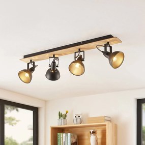 Lindby Aylis, plafoniera a 4 luci, 82 cm, nero, legno, E14