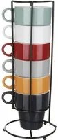 Set 6 tazze colorate ceramica con stand