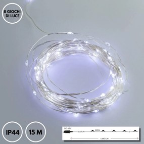 Mini LED 8 GIOCHI DI LUCE 15m Cavo ARGENTO IP44-1752296618 Colore Bianco Freddo 7500 - 8500 °K